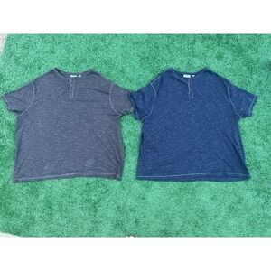 ROWM Mens 3XB Henley Shirt Bundle 2 Pack Short Sleeve Space Dye Blue Grey‎